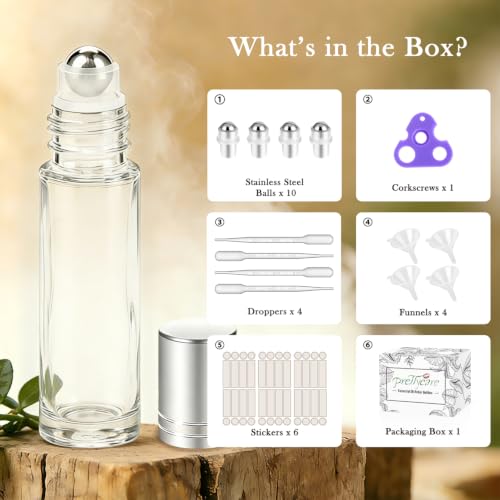Clear Refillable Essential Oil Roller Bottles Set of 24 with Silver Caps - Leak-proof, Travel Size
