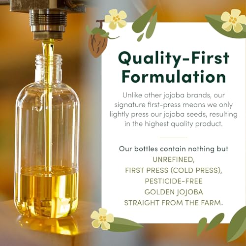 Jojoba Oil 32 Oz - Pure Cold Pressed Carrier Oil for Skin, Hair & Beard Care - Vegan & Hexane Free