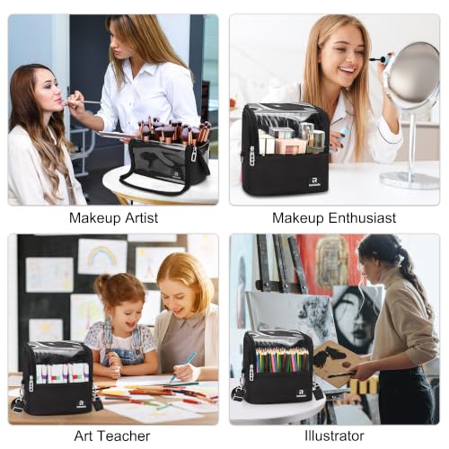 A1 Black Makeup Brush Bag with Adjustable Divider - Large Capacity & Foldable Design