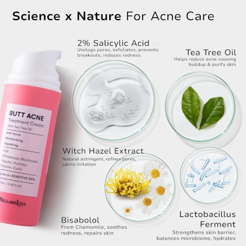 BellamiLuxx 3-Pack Butt Acne Clearing Cream with Salicylic Acid & Tea Tree Oil