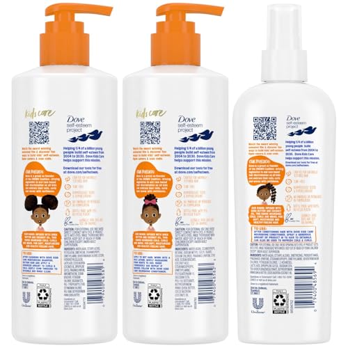 Dove Kids Shampoo & Conditioner Set with Shea Butter & Coconut Oil + 2-in-1 Detangler Spray, ¡°Hair Love¡± Wavy, Coily, Curly Hair Products for Kids