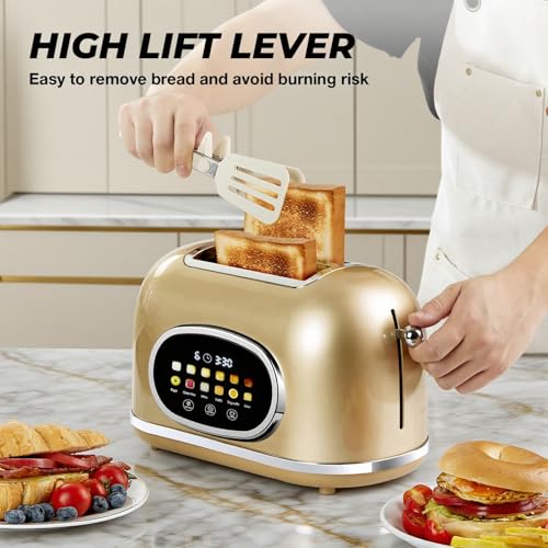 Roter Mond 2 Slice Toaster - Touchscreen Stainless Steel, Gold - Compact & Modern