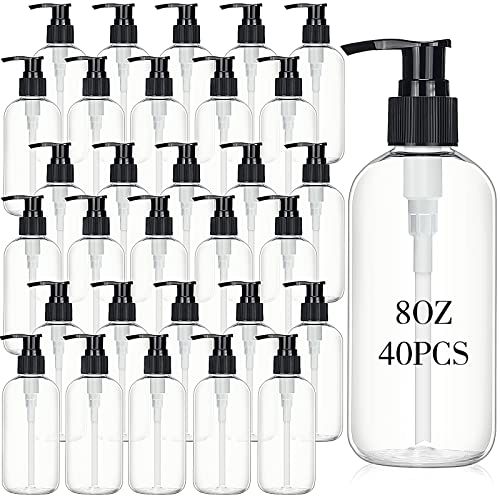 40 Pieces 8 oz Clear Refillable Plastic Pump Bottles - Portable & Multi-Purpose