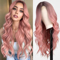 Long Pink Ombre Wavy Wig 26 Inch Synthetic Curly Hair for Women - Natural Look, Heat-Resistant Fiber