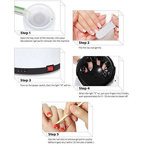 Steam Nail Polish Remover Machine, 36W Electric Portable Nail Steamer Steam Off Gel Nail Removal Machine for Home Gel Polish