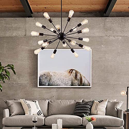 Black 18-Light Sputnik Chandelier | Farmhouse Ceiling Light Fixture