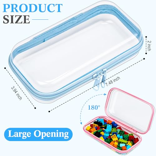 Hoolerry 4 Pcs Hard Clear Zipper Case Makeup Bags Plastic Zipper Pouch Transparent Storage Box Containers for Cosmetics, Snacks, Building Blocks, Puzzles(Clear,7.5 x 3.9 x 2 in,Multicolor)