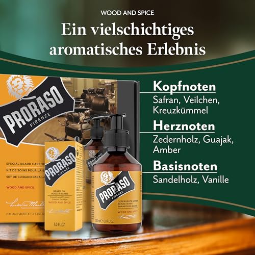 Men's Beard Care Kit with Beard Wash & Oil - Wood & Spice Scent
