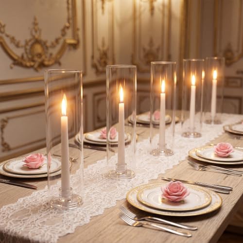 36 Pack 12-Inch Tall Glass Hurricane Candle Holders with Taper Candles for Decor