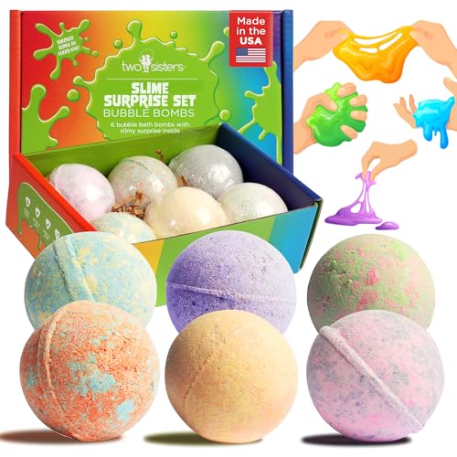Kids Bath Bombs with Surprise Slime - 6 Pack, Fruity Scented Bath Toys with Colorful Gooey Surprises - Variation of 6-Pack Slime