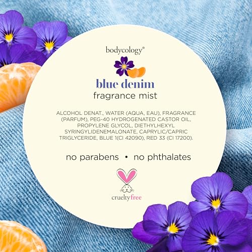 Bodycology Blue Denim Fragrance Body Mist - Long-Lasting Floral & Fruity Scent, 8 fl oz (Pack of 2)