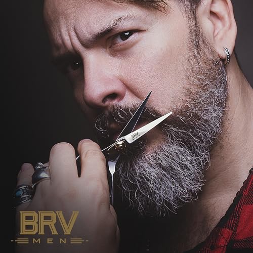Left Handed Razor Sharp Mustache & Beard Scissors - 5.5 Inch Stainless Steel - Silver - BRV MEN