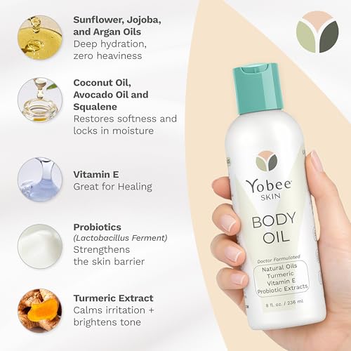 Yobee Hydrating Body Oil for Dry, Itchy, Sensitive Skin, Eczema & Psoriasis, Dermatologist Formulated, Moisturizing After Shower Dry Skin Treatment, Natural Formula, 8oz