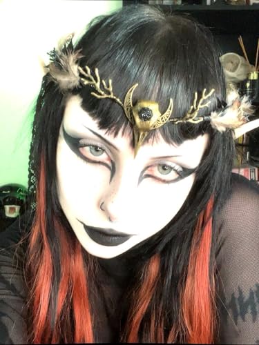 Brown Feather Witch Crown - Handmade Gothic Headpiece Elf Moon Circlet for Women
