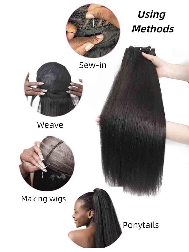 Yaki Straight Hair Bundles 18-26 Inch 1B, 3 Bundles Quick Weave - Pure Protein Fiber