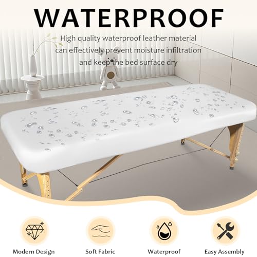 Lufyzora Waterproof PU Leather Massage Table Cover 70x30 White Fitted for 6FT Spa & Lash Bed