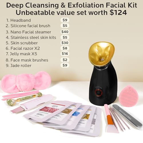 Colorfarm Facial Steamer Spa Kit with 17 Skin Care Tools - Black & Gold