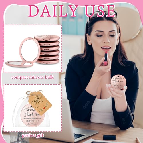 Soaoo 24 Set Inspirational Compact Mirrors Bulk You Rock Thank You for Making a Difference Double Sided Small Pocket Mirrors for Women Bridal Shower Wedding Employee Coworker Summer Christmas Gift