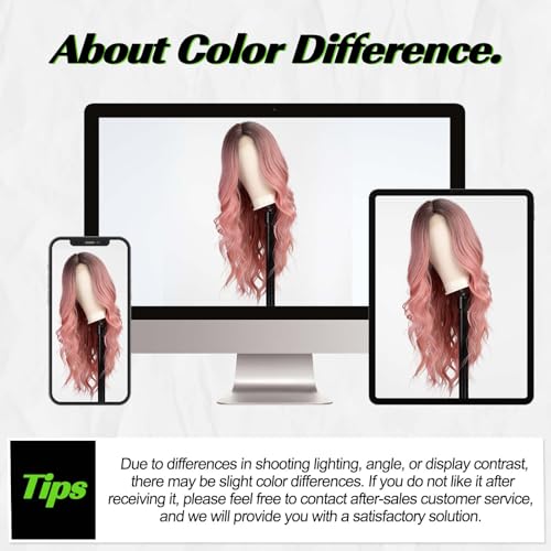 Long Pink Ombre Wavy Wig 26 Inch Synthetic Curly Hair for Women - Natural Look, Heat-Resistant Fiber