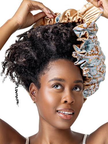 Bounce Curl Reversible Satin Night Cap for Curly Hair - Blue, Adjustable Band