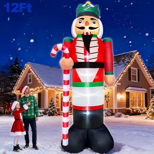 12 Ft Outdoor Christmas Inflatable Nutcracker with Candy Cane & LED Lights