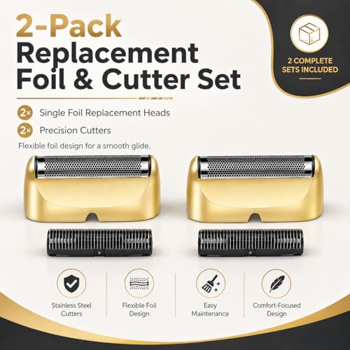 Gold Replacement Foil Blade Set for BaBylissPRO UV Metal Single Shaver - 2 Pack