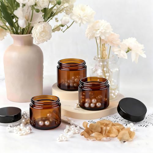 2oz Amber Glass Jars with Lids, 24 Pack Sample Containers for Storing Lotions, Moisturizers, Lip Balm and Cosmetics