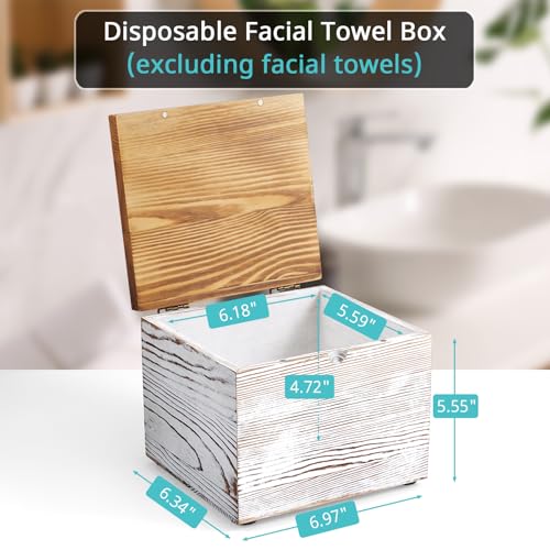 White Washed Wood Face Towel Holder with Lid - Dispenser for Vanity & Bathroom