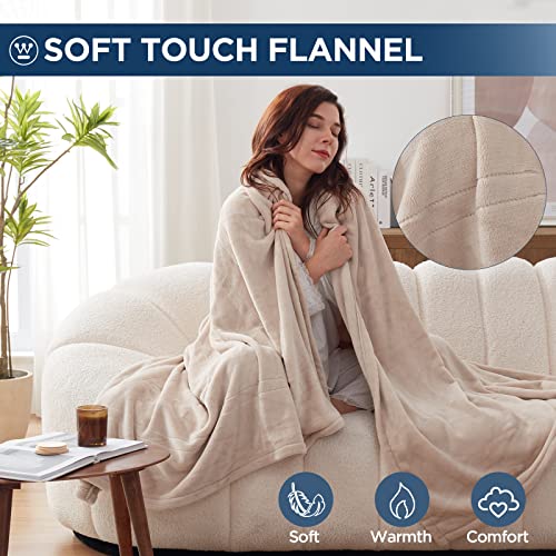 Full Size Electric Blanket 80 x 84 Beige - Safe & Soft Flannel Heating