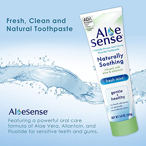 AloeSense Natural Toothpaste for Sensitive Teeth & Gums - 5oz Pack of 3 - Aloe Vera & Allantoin