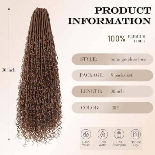 WSTAR 30 Inch Boho Faux Locs Crochet Hair with Curly Ends - 9 Packs of Goddess Locs, Black Women Protective Style Variation of THIS listing