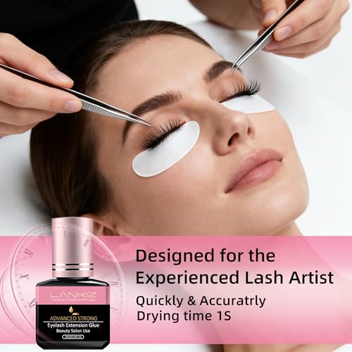 Strong Lash Extension Glue - 1 Sec Fast Drying, 6-8 Weeks Retention - 10ml / 0.34fl.oz - Extra Hold Black Lash Adhesive, Low Fume & Sensitive Friendly for Professional Salon Use