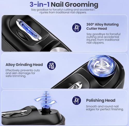 Electric Nail Clipper with Light & Storage - 3-in-1 Manicure & Pedicure, Safe for Babies & Adults (Variation A)