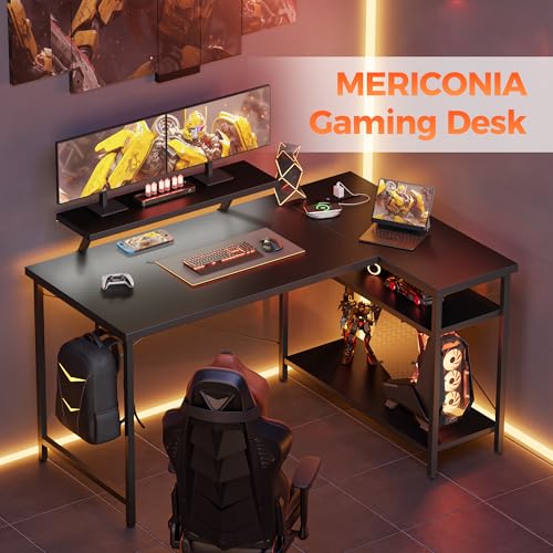 Corner Gaming Desk with Monitor Stand, Reversible L-Shape Computer Desk