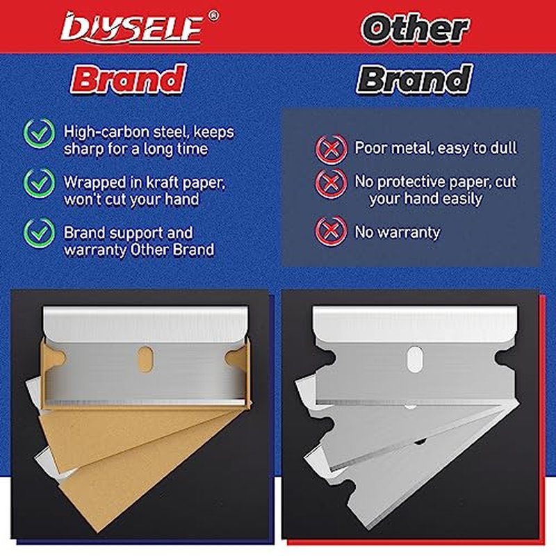 DIYSELF Single Edge Razor Blades, 200 Pcs - High Carbon Steel Razor Blades for Removing Decals, Stickers
