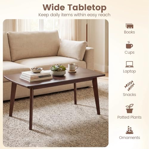 Solid Wood Coffee Table 34.5 x 21 Inches Mid-Century Modern Center Table with Storage
