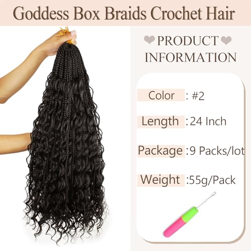Goddess Boho Crochet Hair 24 Inch - 9 Pack Pre-Looped Box Braids for Women