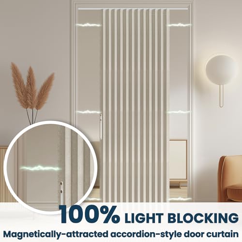 Blackout Accordion Door Curtain Set - Cream White, 72W x 79L, Magnetic Closure