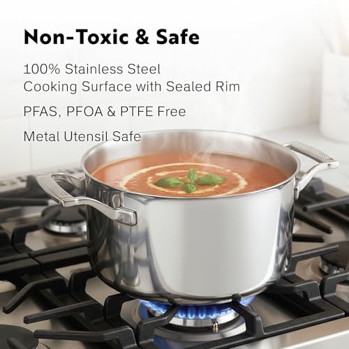 4 Quart Fully Clad Stainless Steel Stock Pot with Lid - Induction & Oven Safe