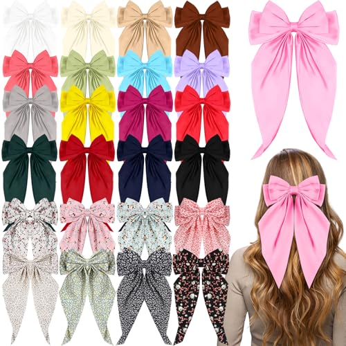 Large Satin Hair Bows Bulk - Floral Hair Accessories for Women, 25 Pieces