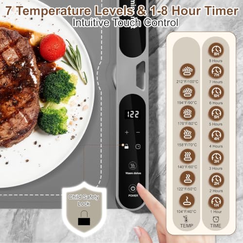 Gray Extra Large Food Warming Mat 47.2x15 inches 700W Electric Buffet Warmer