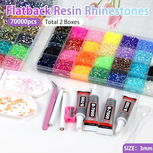 56 Colors Resin Jelly Rhinestones Bedazzling Kit with Adhesive & Tools - 70,000pcs