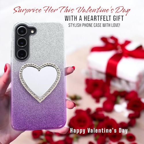 Heart-Shaped Phone Mirror Set 2 Pack - Silver & Gold Compact Bling Makeup Mirrors with Adhesive Backing
