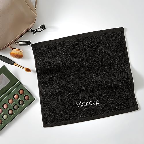 Black 13x13 Cotton Makeup Remover Cloths - Reusable Facial Towels, Pack of 12