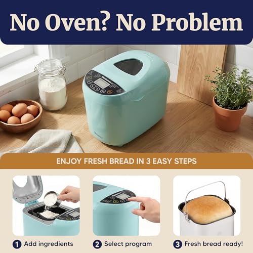 Elite Gourmet Mint Programmable Bread Maker 2 Lb, 19 Presets, 3 Sizes