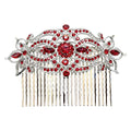 Large Red Floral Hair Comb with Rhinestones for Wedding & Party