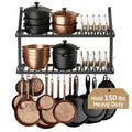 KES Black 150 lb Heavy-Duty Wall Mount Pot Rack with 20 Hooks & Lid Holder