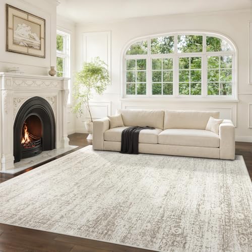 8x10 Beige Ivory Cream Camel Washable Area Rug for Living Room & Bedroom