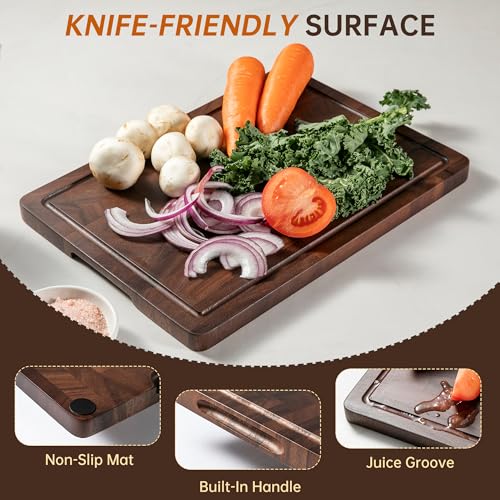 Walnut End Grain Cutting Board Set with Juice Groove & Handle - Kitchen Utensil