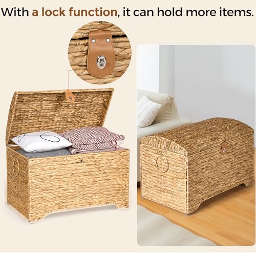 Honjourai Handwoven Water Hyacinth Storage Basket with Lid - Natural 178L Arched Lid